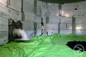 Worker checking tank liner condition during routine maintenance