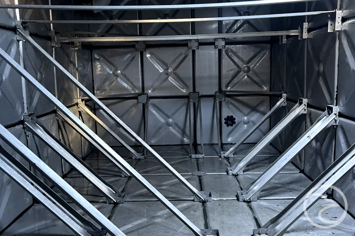 water storage tank built from stainless steel sections